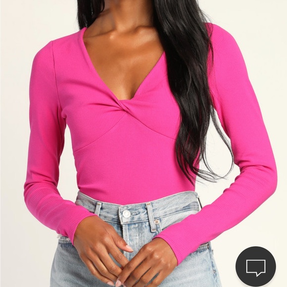 Lulus Tops - Always Trending Hot Pink Ribbed Twist Front Long Sleeve Top